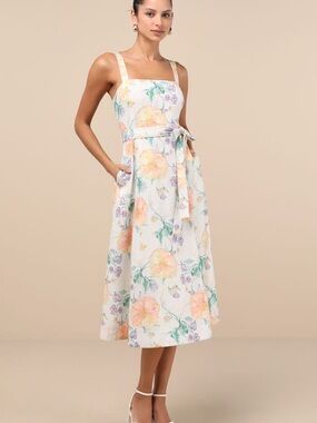 Lulus Sunny Posture Light Mint Floral Sleeveless Midi Dress‎